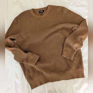 Express 100% Cotton Medium Knit Crewneck Sweater Mocha Brown Size Large